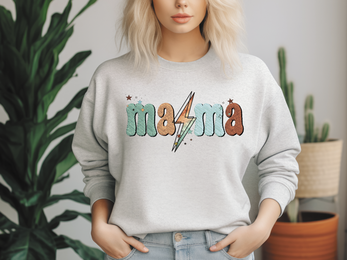 Mama with lightening bolt-faux embroidery
