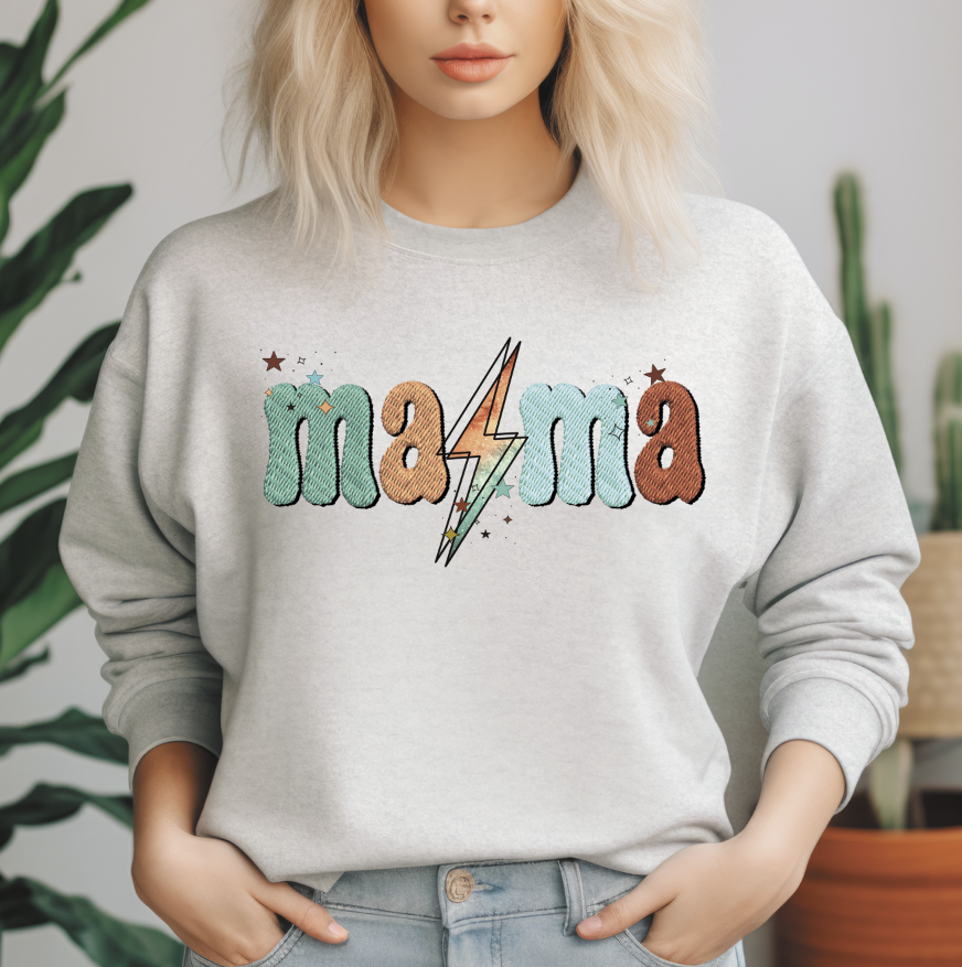Mama with lightening bolt-faux embroidery