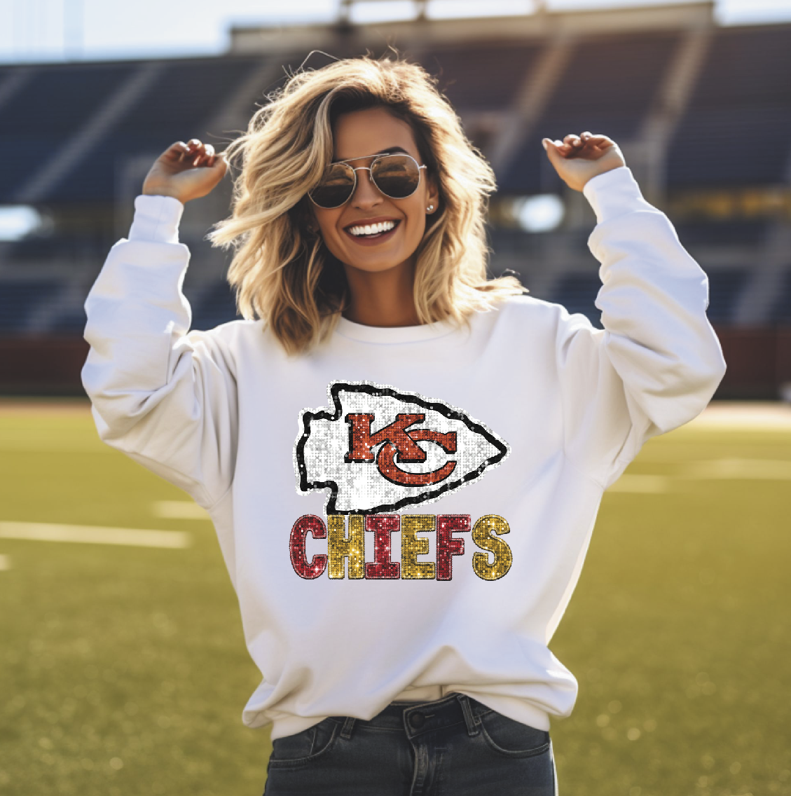 Faux Glitter KC Chiefs with arrowhead