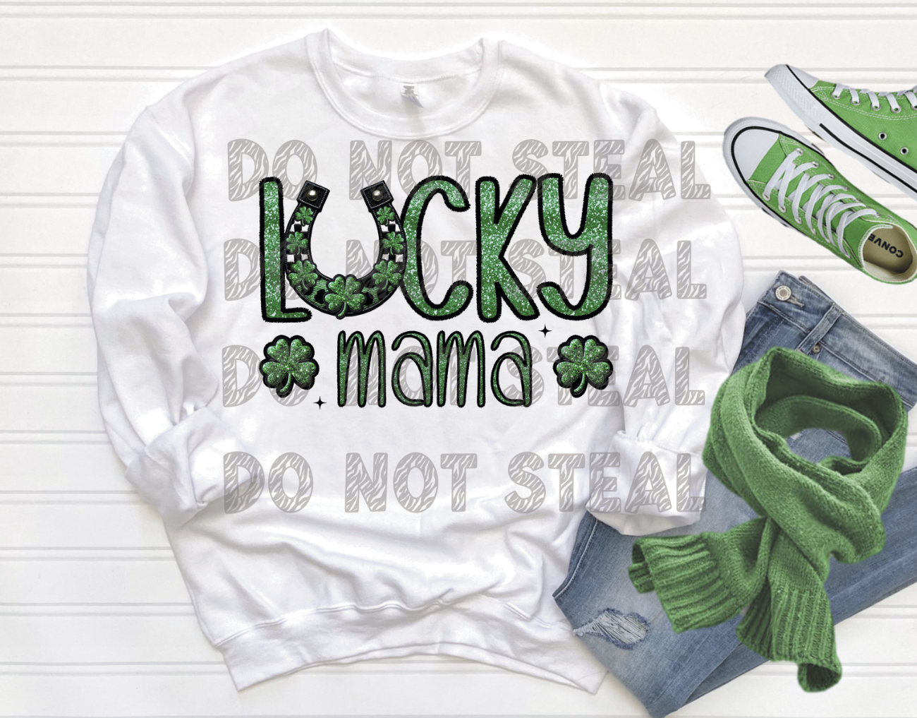 Lucky mama faux embroidered with glitter