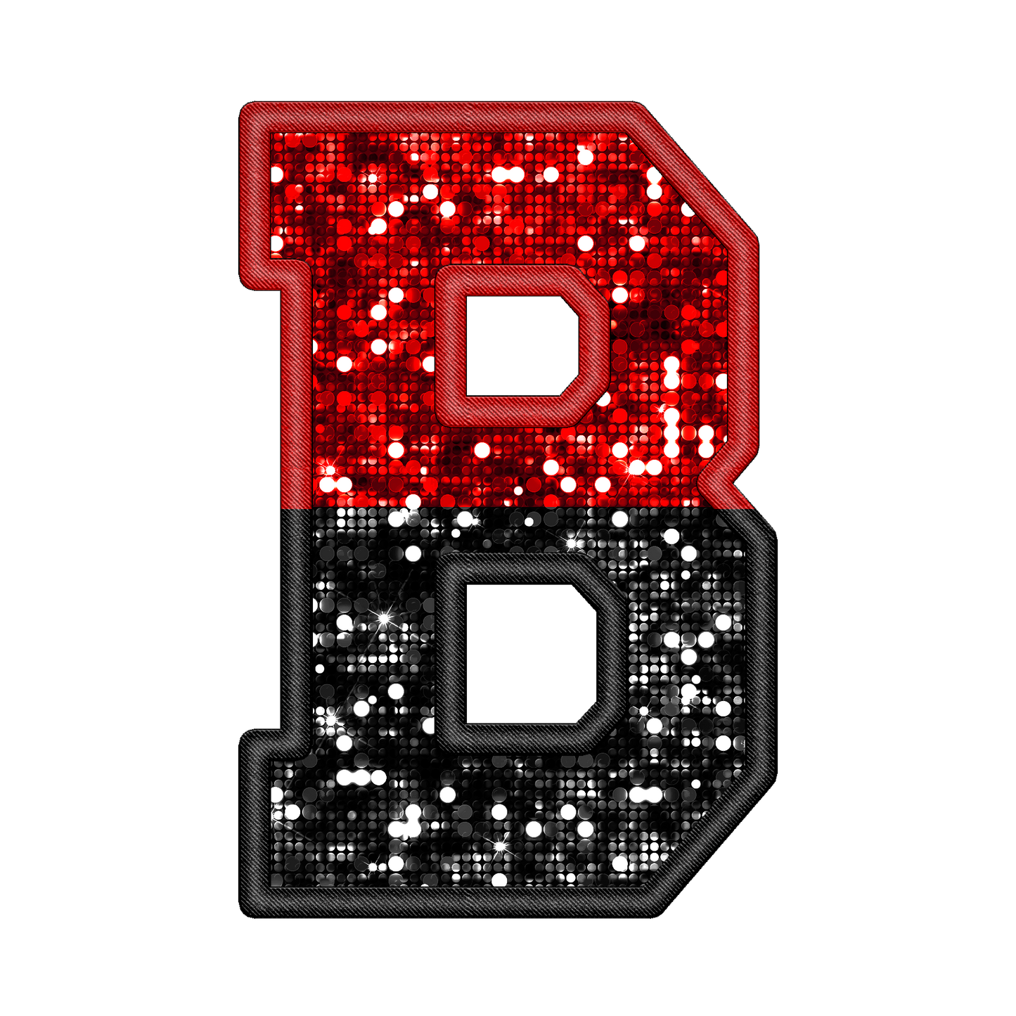 Custom Red and Black Faux sparkle embroidery letters (all uppercase letters and numbers)