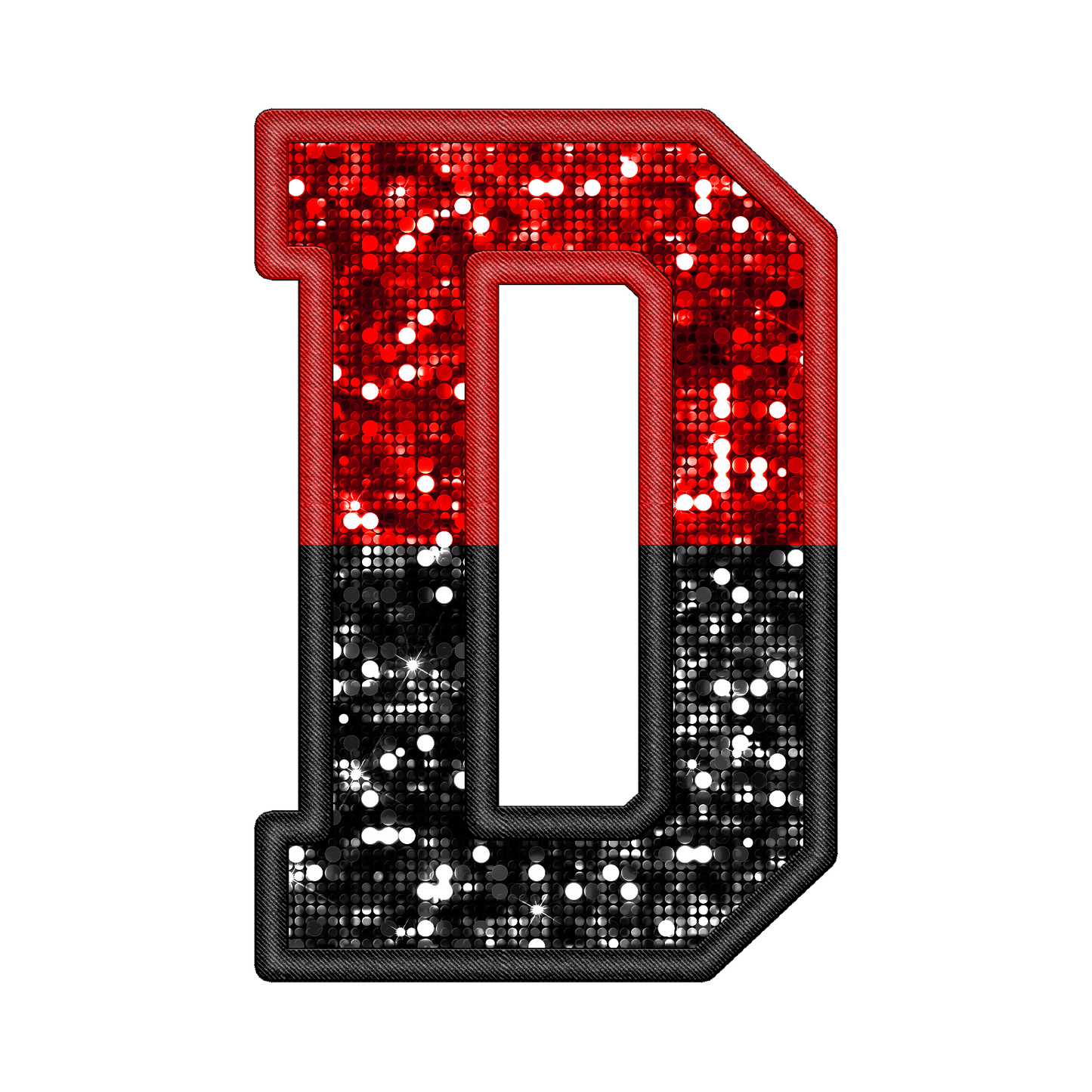 Custom Red and Black Faux sparkle embroidery letters (all uppercase letters and numbers)