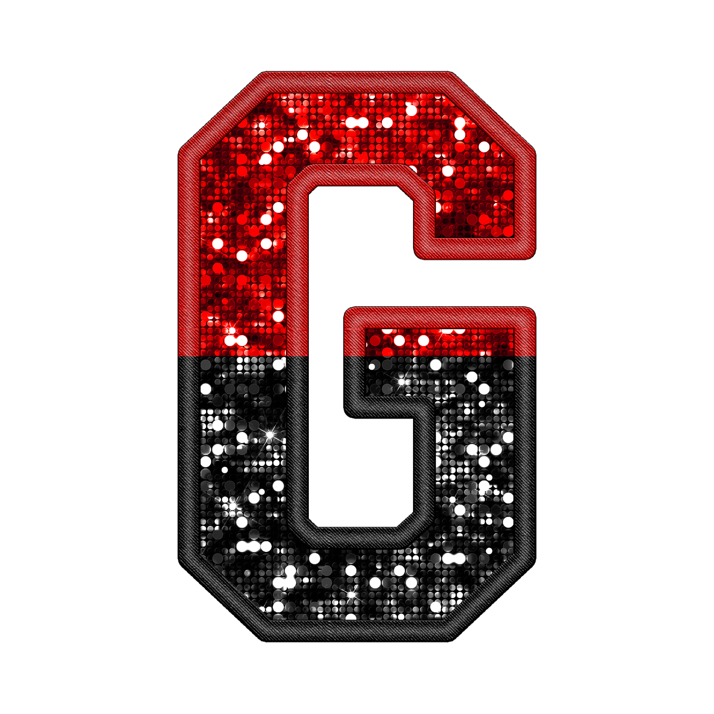 Custom Red and Black Faux sparkle embroidery letters (all uppercase letters and numbers)