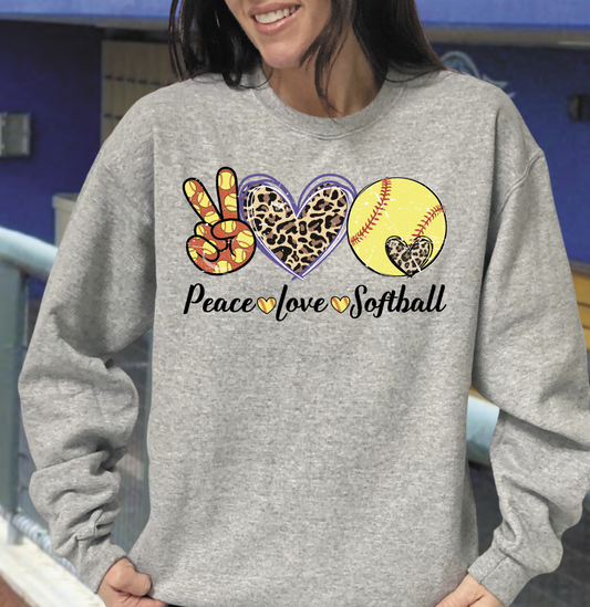 Peace Love and Softball-red and yellow