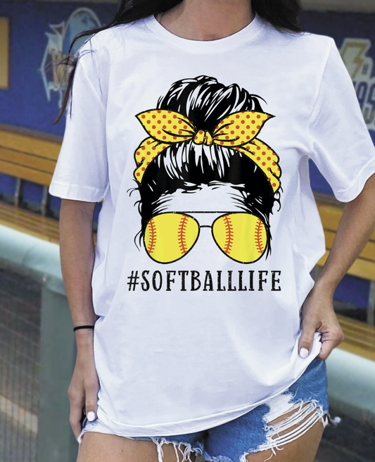 Messy Bun Softball mom-yellow polka dot bandana