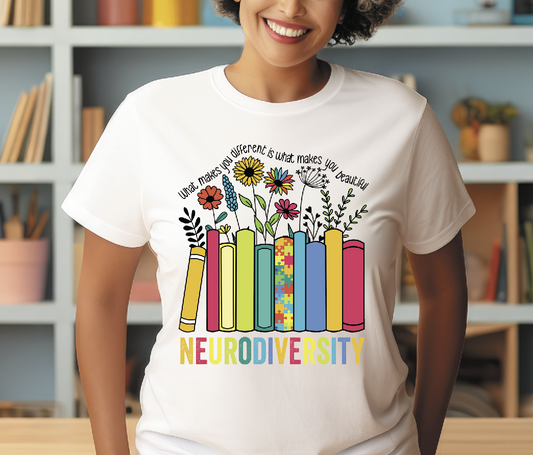 Neurodiversity with books and flowers