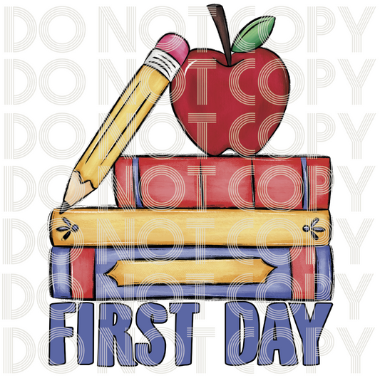 First Day with books and apple