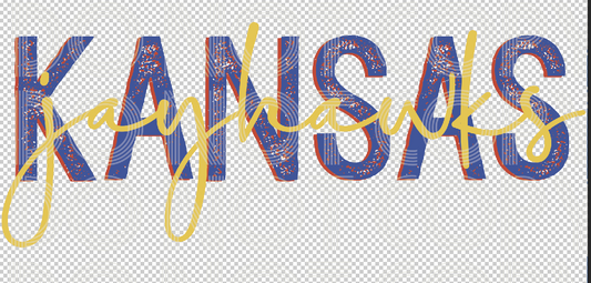 Kansas Jayhawks distressed with cursive