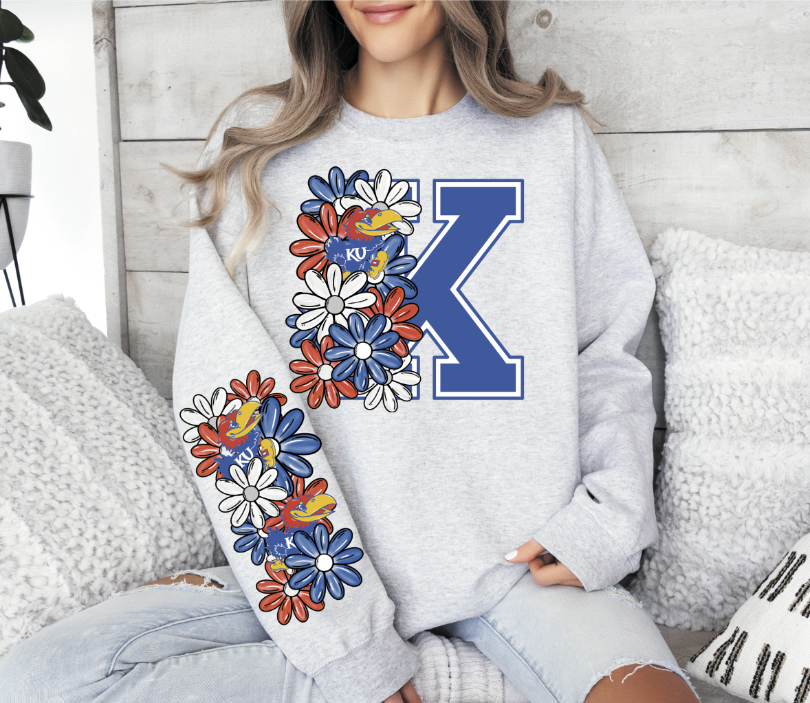 Floral College Teams with Big Letter  (sleeve sold separately)