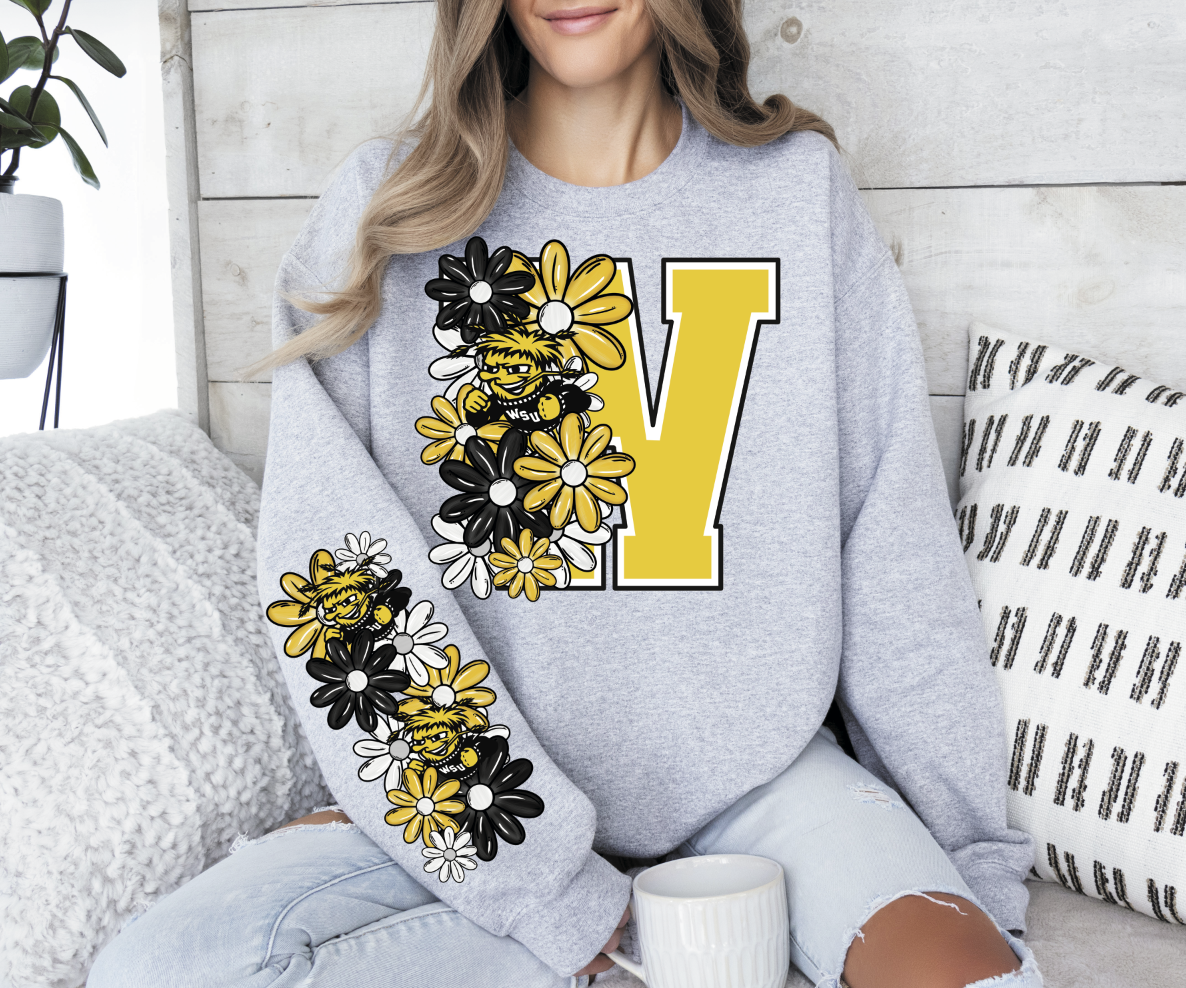 Floral College Teams with Big Letter  (sleeve sold separately)