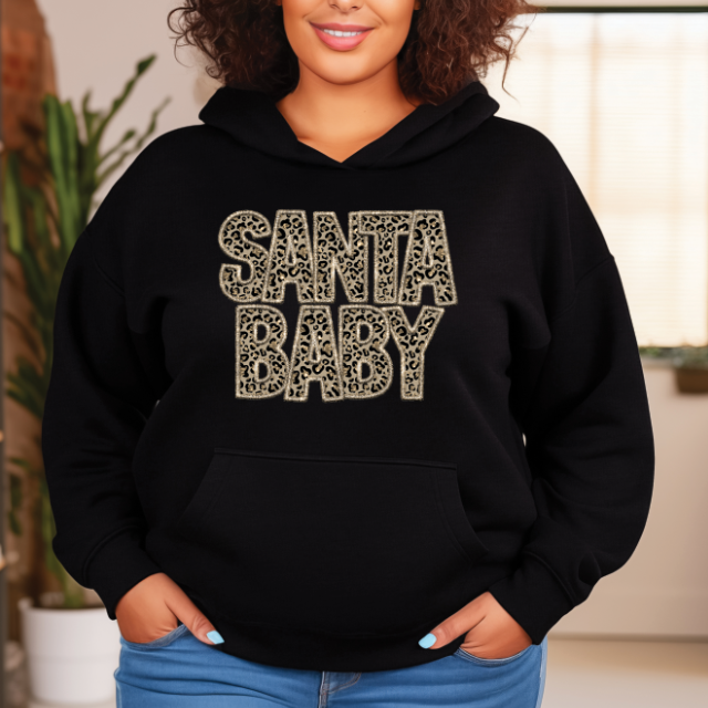 Faux Embroidered Santa Baby-cheetah