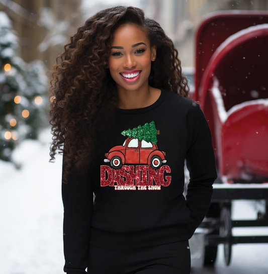 Dashing thru the snow-Faux Embroidered and sparkle