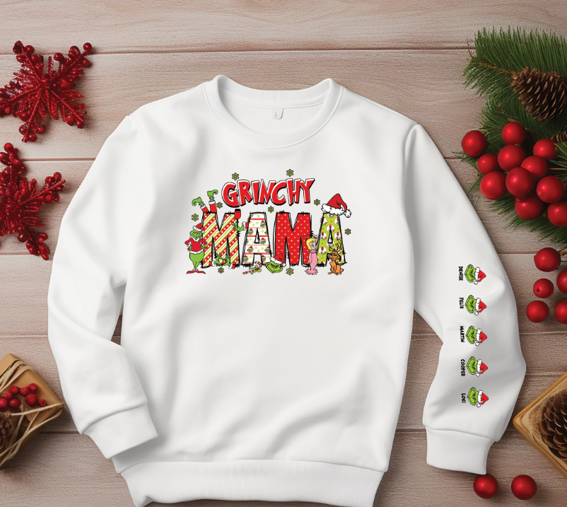 Grinchy Mama with custom sleeve