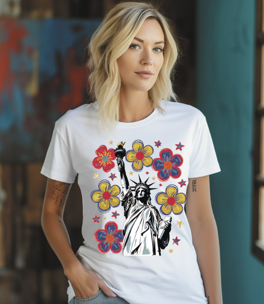 Statue of Liberty and flowers
