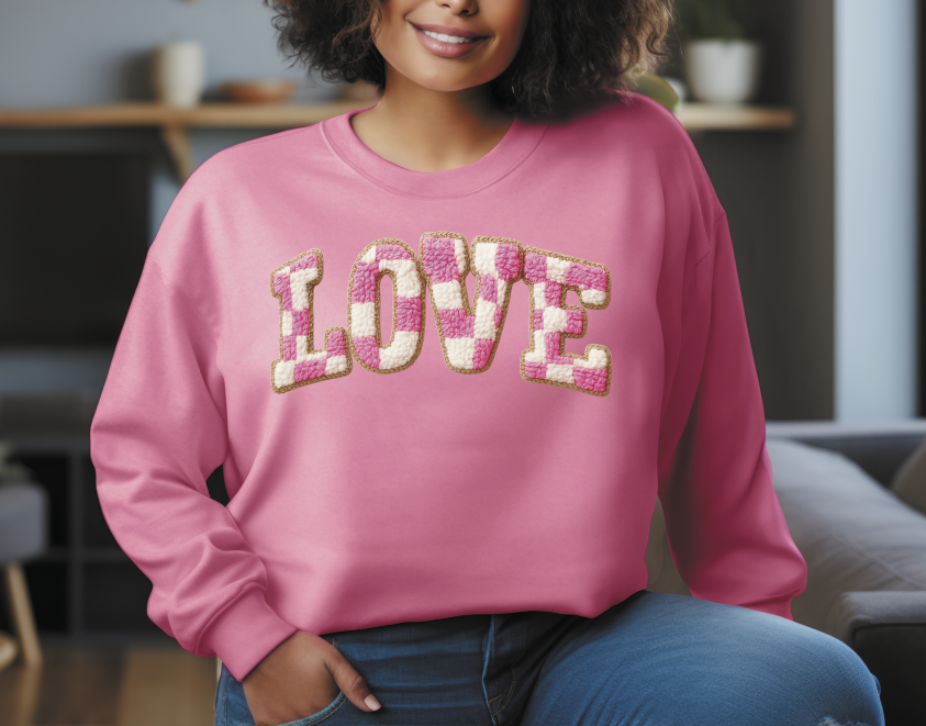Love checkered faux embroidered
